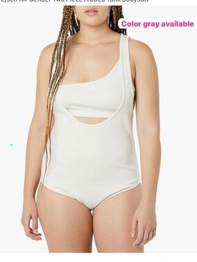 Rare/Self All-Gender Two Piece Ribbed Tank Bodysuit – Gray, Size 4, Brand New
